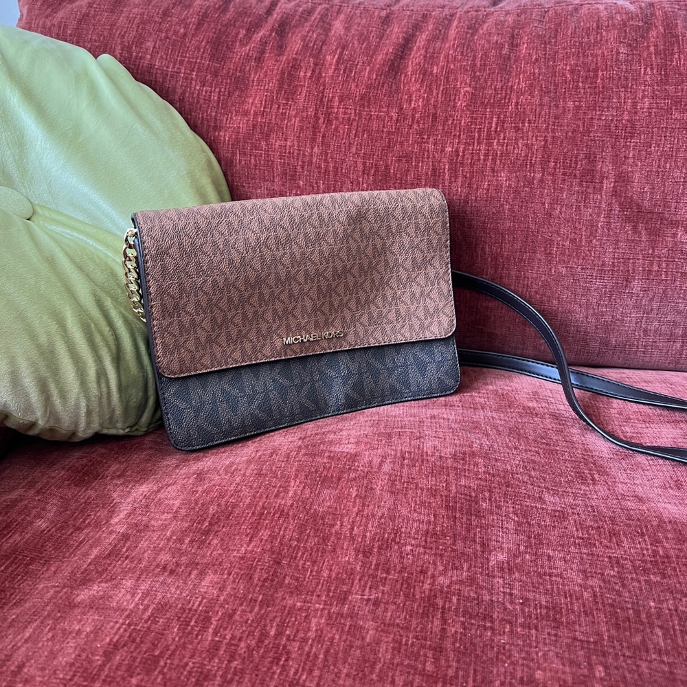Michael Kors Daniela Two-Tone Brown and Dark Brown Logo Crossbody